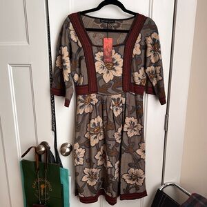 Peruvian Connection Lanai Square Neck Mini Dress Cotton Boho Small